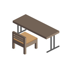 Desk with chairs in isometric style. School desk. Isolated. Vector.