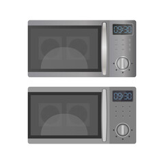 Set of Microwaves in a realistic and flat style. Kitchen microwave oven isolated on a white background. Vector.