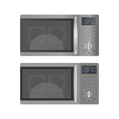 Obraz premium Set of Microwaves in a realistic and flat style. Kitchen microwave oven isolated on a white background. Vector.