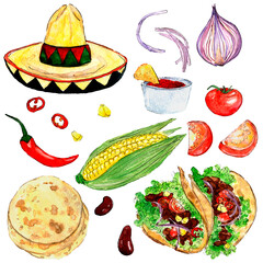 Watercolor Mexican food