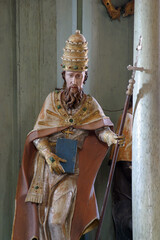 Obraz premium Saint Pope statue on the altar of aint John Nepomuk at the Church of Our Lady of Jerusalem at Trski Vrh in Krapina, Croatia