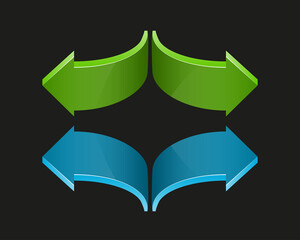 Two curved circle arrow ribbon. 2 direction round banner shape. Trend arrow stripe form, flat icon