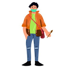 cute artist people with mask vector
