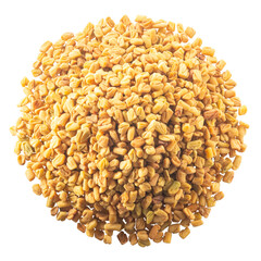 Pile of fenugreek seeds (Trigonella species) or shambala isolated w paths, top view