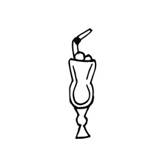 Obraz premium Cocktail with a straw. Vector drawing in Doodle style.A simple black and white picture on a summer theme. Isolated on a white background. The element of design and decor.