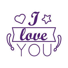 I love you text with heart and ribbon line style icon vector design