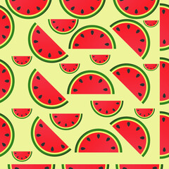 Seamless background with various tropical watermelon fruits , vector fruit pattern