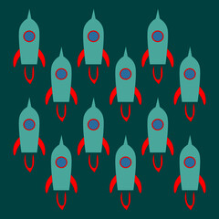 Kids retro design Rockets, blue red