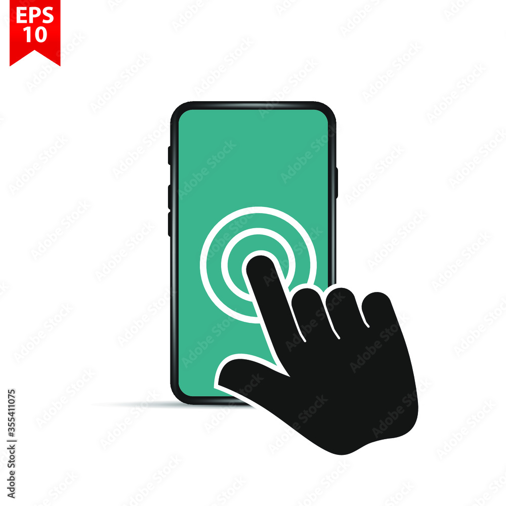 Poster touch screen smartphone sign icon. hand pointer symbol. flat design style. vector