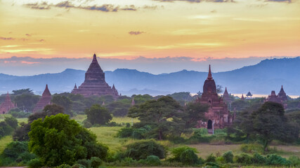 Sunrise over temples of Bagan in Myanmar