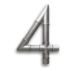 Alphabet made of Metal pipe, number 4 with clipping path