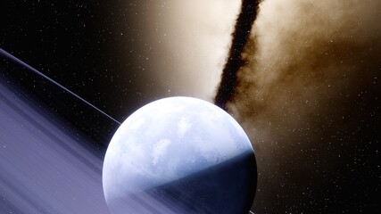 beautiful alien planet in far space, realistic exoplanet, planet suitable for colonization, planet...