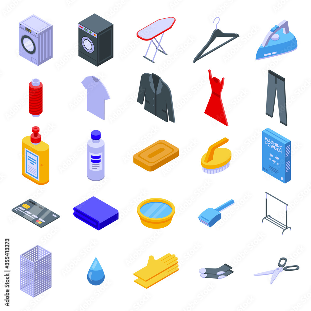 Poster dry cleaning icons set. isometric set of dry cleaning vector icons for web design isolated on white 