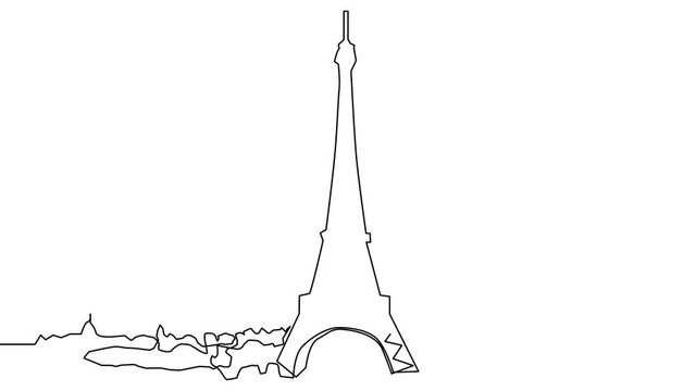 continuous line drawing of the Eiffel Tower in Paris attractions illustration