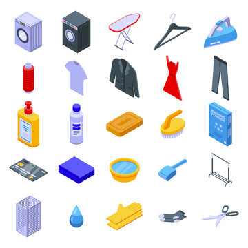 Dry cleaning icons set. Isometric set of dry cleaning vector icons for web design isolated on white background