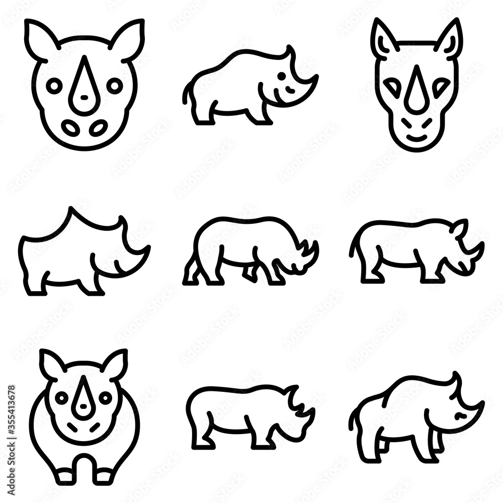 Poster rhino icons set. outline set of rhino vector icons for web design isolated on white background