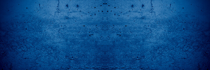 Old wall pattern texture cement blue dark abstract  blue color design are light with black gradient background.