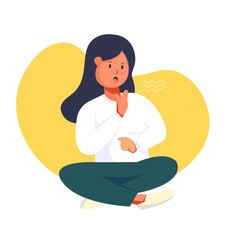 Flat style vector illustration, girl or women or people with fever. cough and chest pain. character shivering in the cold. sickness concept. for website landing page, poster, pamphlet or any design