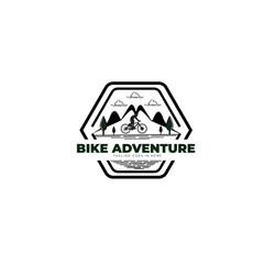 Logo of a Bike adventure with a very beautiful mountain panorama, inspired by bikes and mountains


