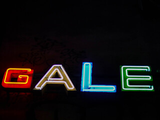 Unnamed neon sign in neon alley of Wroclaw. 