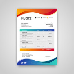 Abstract modern colorful business invoice template. Quotation Invoice Layout Template Paper Sheet Include Accounting, Price, Tax, and Quantity. Vector illustration of Finance Document.