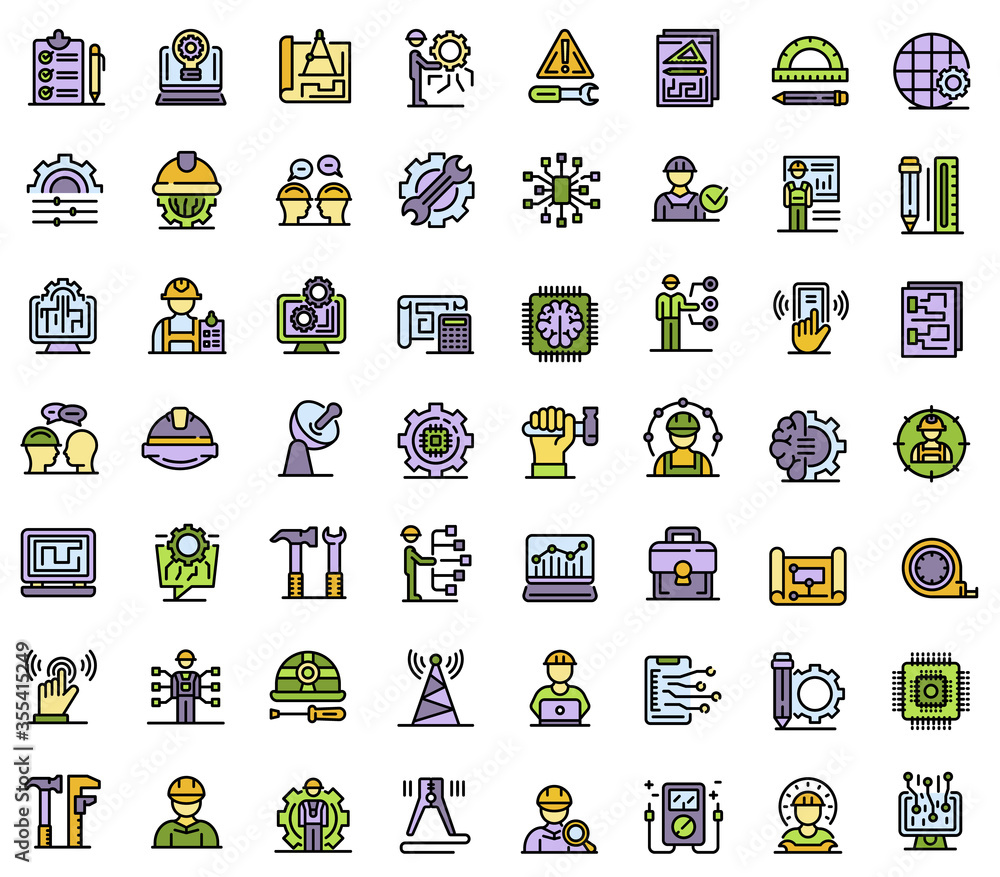 Poster communications engineer icons set. outline set of communications engineer vector icons for web desig