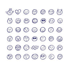 Vector hand drawn Emoji. Black and white design. Line drawing emoji set.