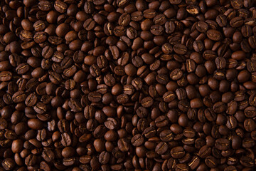 Roasted coffee bean top view for background