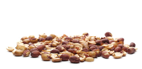 Salted peanuts isolated on white background