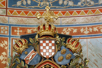 Coat of arms of the Triune Kingdom of Croatia, Slavonia and Dalmatia, altar of the Immaculate Heart of Mary in the parish church of St. Joseph in Grubisno Polje, Croatia