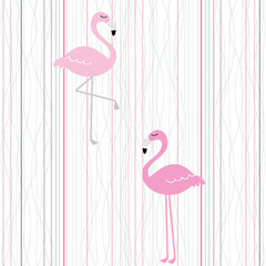Vintage seamless tropical pattern with flamingo in retro colors. Hand drawn. Vector illustration  for ceramic tile, wallpaper, textile, invitation, greeting card, web page background