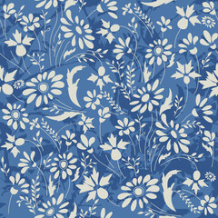 Seamless floral pattern in folk style with wildflowers, leaves. Hand drawn. Vector illustration