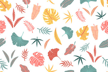 Seamless pattern of abstract tropical leaves.