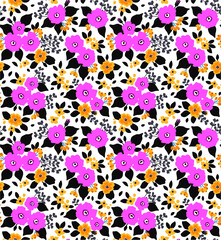 Cute floral pattern in the small flower. Ditsy print. Seamless vector texture. Elegant template for fashion prints. Printing with small rose-colored flowers. White background.