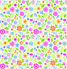 Vector seamless pattern. Pretty pattern in small multicolored flower. Small  flowers. White background. Ditsy floral background. The elegant the template for fashion prints.