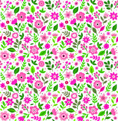 Cute Floral pattern in the small flower. "Ditsy print". Motifs scattered random. Seamless vector texture. Elegant template for fashion prints. Printing with small pink flowers. White background.