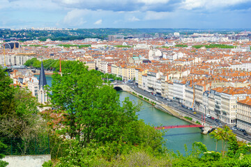 Saone River and city center, from Abbe Larue gardens, Lyon