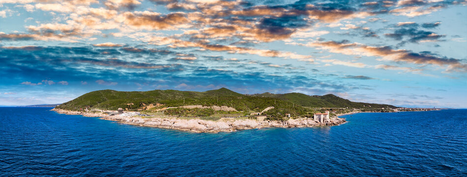 Amazing aerial view of Calafuria coastline in Tuscany