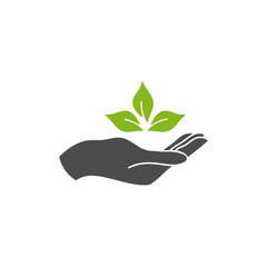 Eco icon. Plant leaf in hand icon. Vector illustration, flat design.