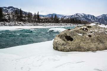 View of river Katun and Altay mountains