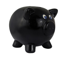 Black piggy bank on white background, save money