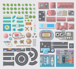 Set of landscape elements. City top view.
Cityscapes view from above.