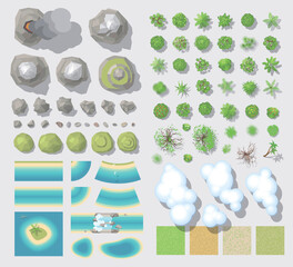 Set of landscape elements. (Top View) Collection for landscape design, plan, maps. (view from above) © Алексей Шпадарук
