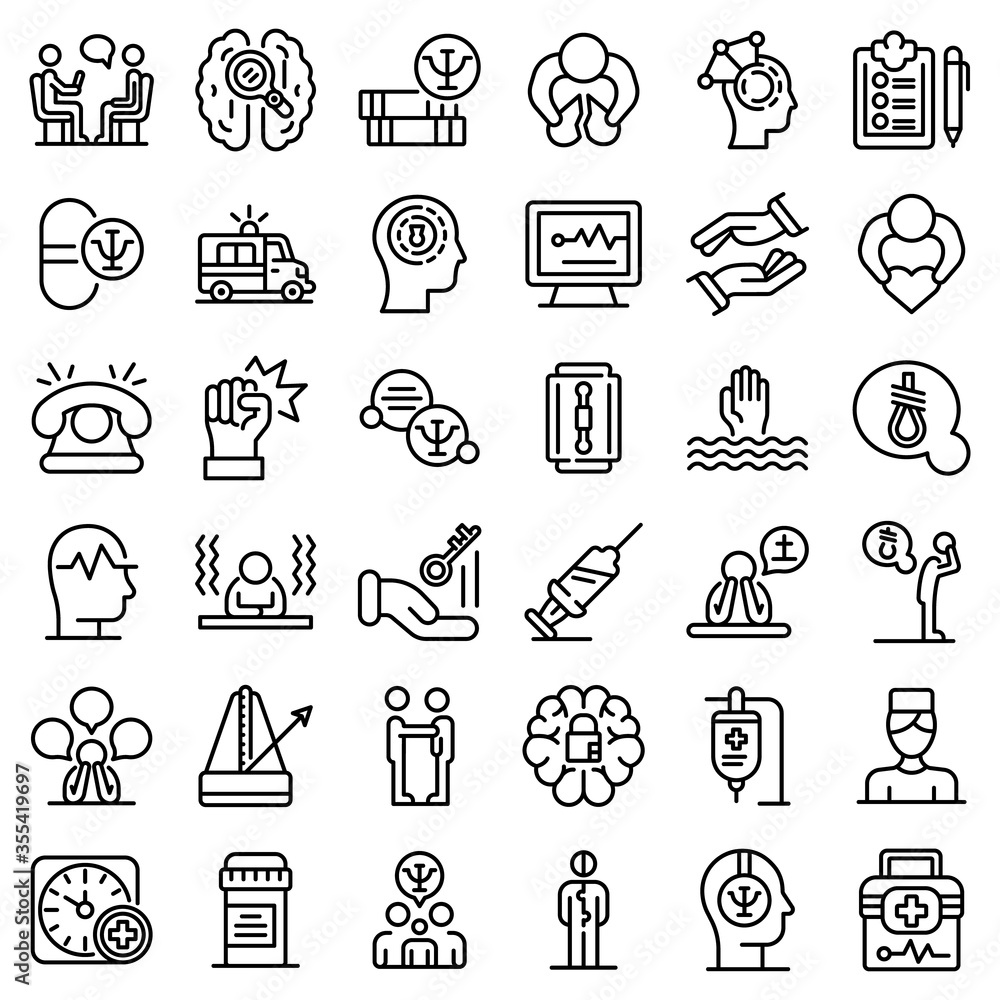 Poster supporting mental health icons set. outline set of supporting mental health vector icons for web des