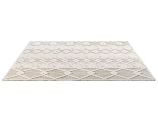 Handmade ivory farmhouse trellis wool area rug. 3d render