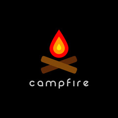 camp fire bonfire flame flat logo design