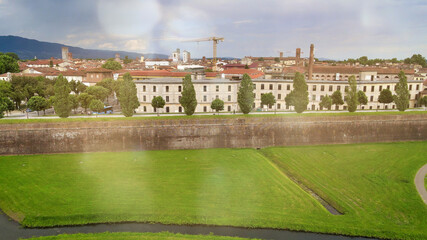 Amazing aerial view of Lucca, famous town of Tuscany