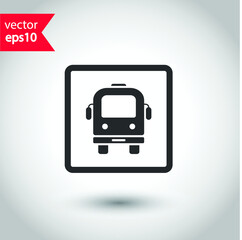 Transport bus vector icon. Bus front view icon. Vehicle icon. Studio background. EPS 10 vector sign.  Bus flat sign design symbol pictogram