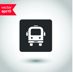 Transport bus vector icon. Bus front view icon. Vehicle icon. Studio background. EPS 10 vector sign.  Bus flat sign design symbol pictogram
