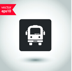 Transport bus vector icon. Bus front view icon. Vehicle icon. Studio background. EPS 10 vector sign.  Bus flat sign design symbol pictogram